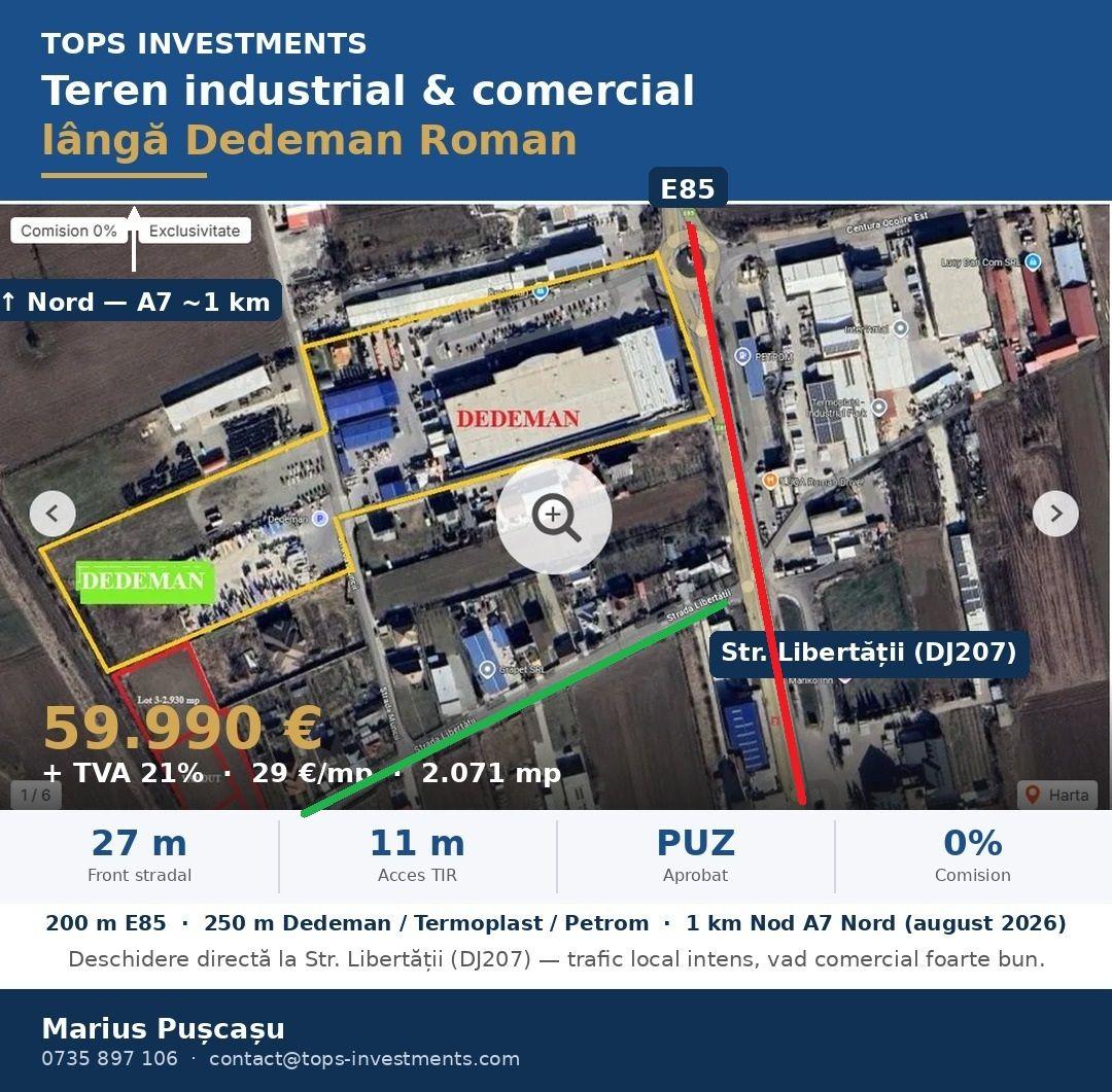 Teren industrial & comercial lângă Dedeman Roman! 📢 - 1