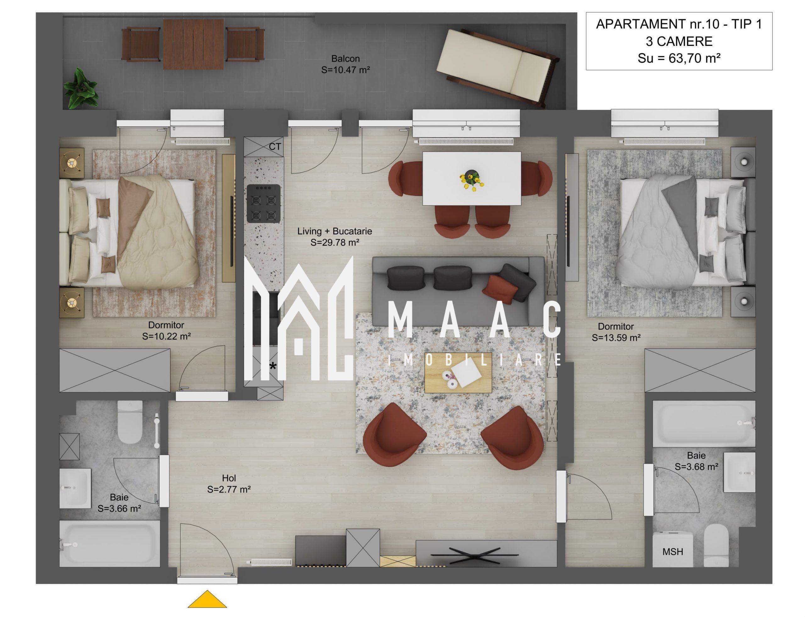 Apartament 3 camere I 64 mp I Sibiu I Doamna Stanca I 2 băi I balcon 10 mp - 1