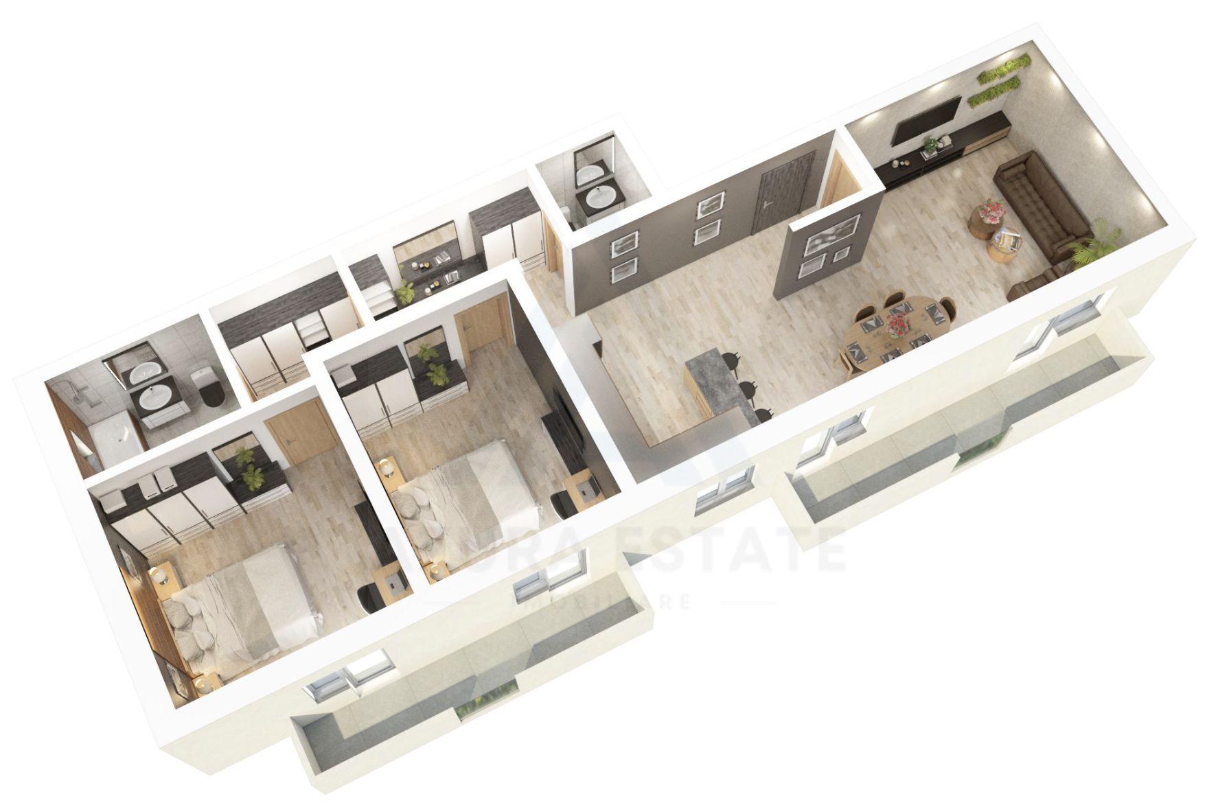 Apartament etaj 1 cu 78 mp utili 3 camere 2 bai 2 balcoane Dna Stanca - 9