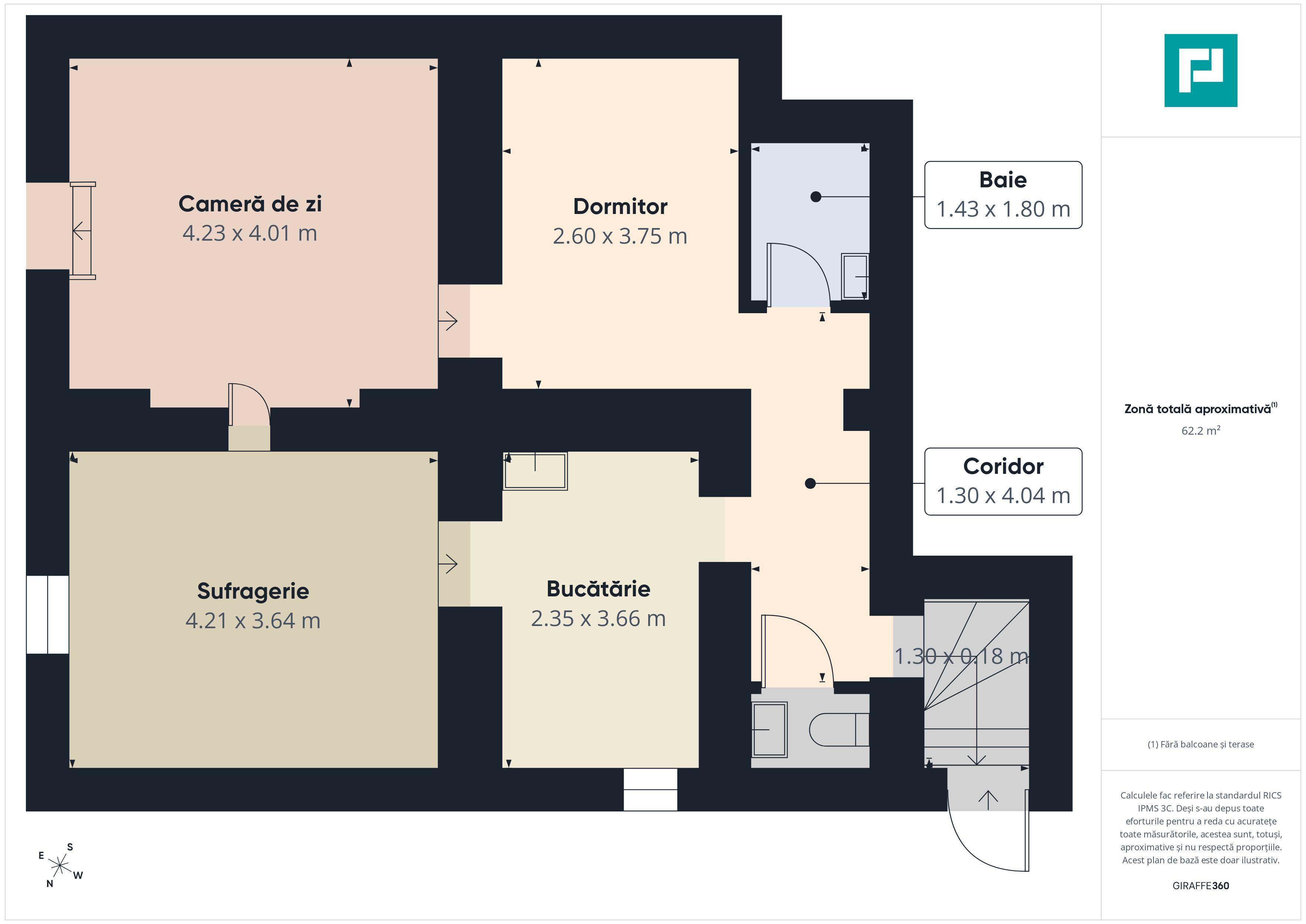 Apartament 3 camere, 62.2 mp, strada Ion Ghica - 2