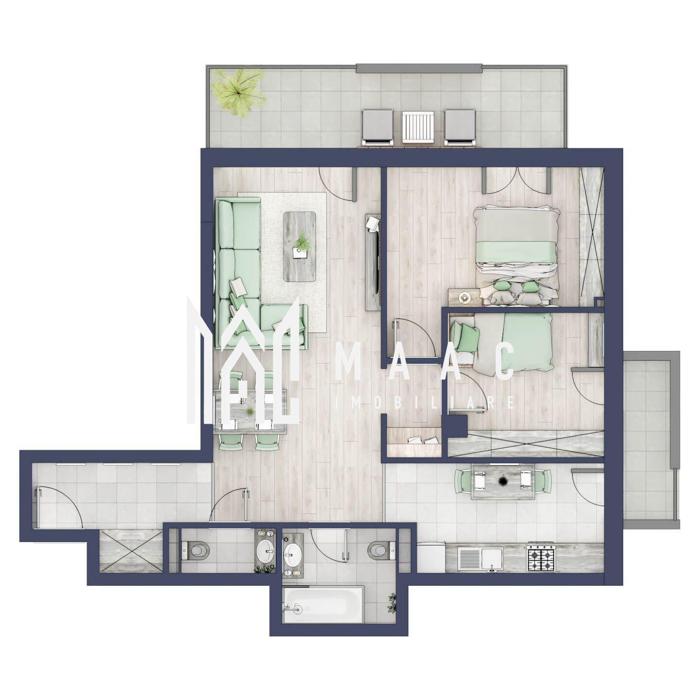 Apartament 3 camere | Balcoane 15.1 mp | Etaj 1 | Turnisor - 1
