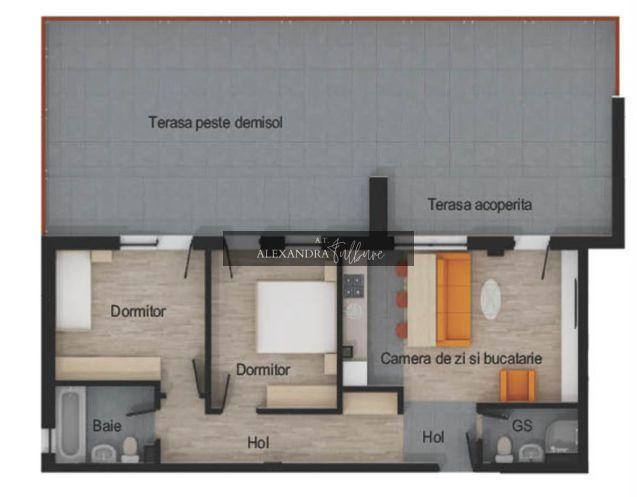 Apartament 3 camere, 2 bai, 64 mp utili, terasa 74 mp, garaj, boxa - 2