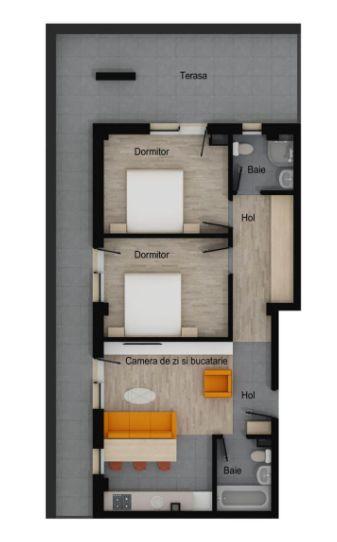 Apartament 3 camere, 2 bai, 62 mp utili, terasa 35 mp, garaj, boxa - 1