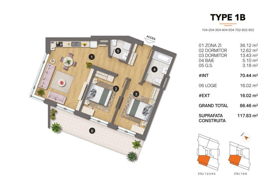 Tomis Plus - Celine Elegance - Vânzare apartament cu 3 camere, etaj 7. - 2