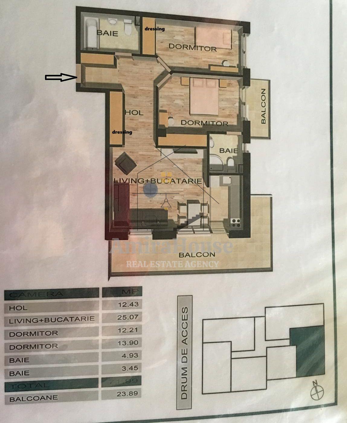 Apartament 3 camere, finisat, etaj 2, parcare subterana, Floresti str Sub Cetate - 15